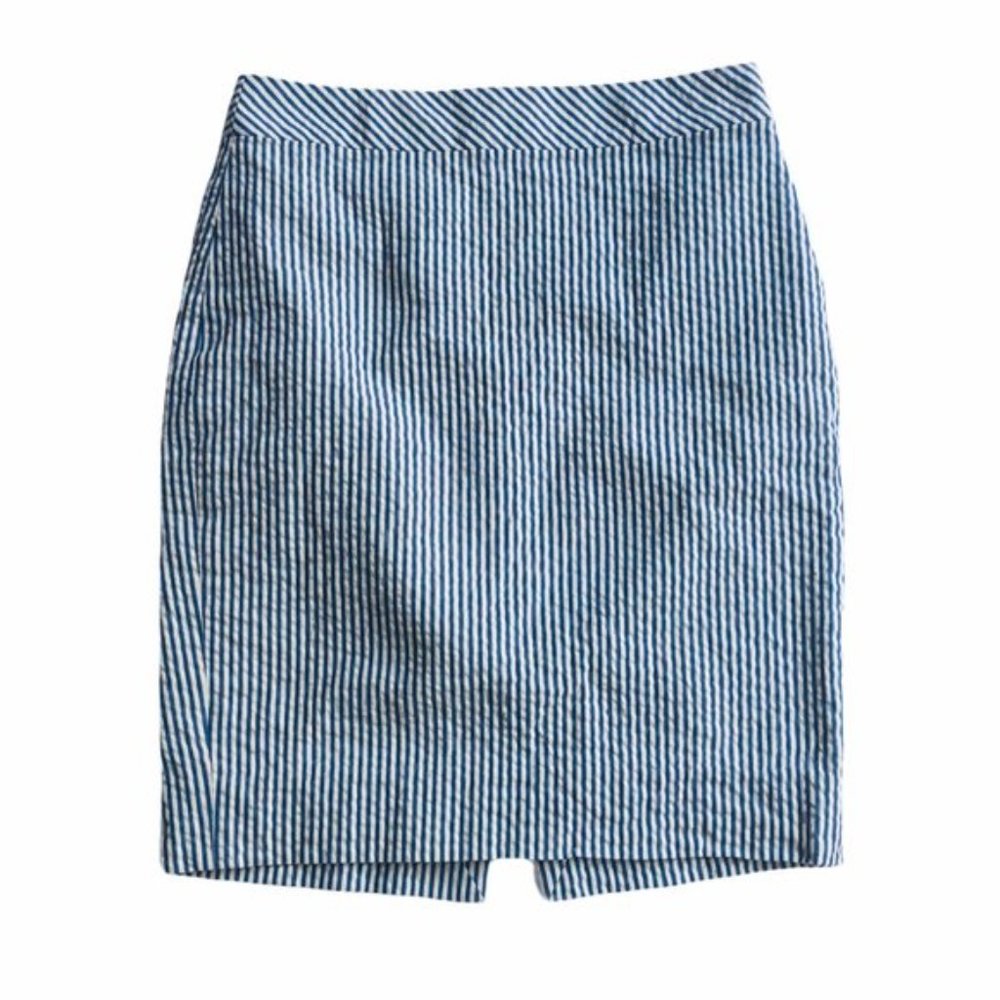 J. Crew Stripe Seersucker Skirt Blue Off White 0 - Picture 2 of 7